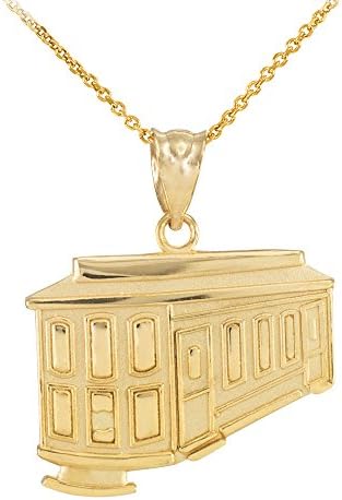 Solid 10k Yellow Gold San Francisco Cable Car Pendant Necklace, 22"