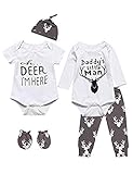 6 Pieces Outfit Set Baby Boys' Funny Deer Print Romper