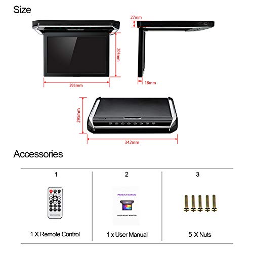 12.1 inch Flip Down Car Overhead Monitor 1080P Video HD Digital TFT Screen Wide Screen Mounted Car Roof Player HDMI IR FM USB SD