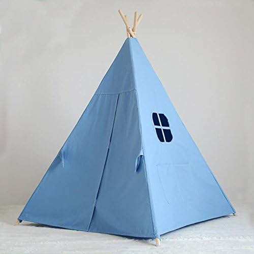 Children's Canvas Teepee Playhouse Tent - 100% Cotton - New Zealand Pine Wood Pole Imported (Blue)