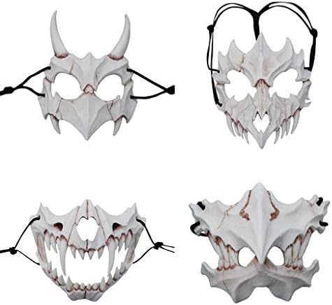 hongXIE5 Japanese Prajna Mask Cosplay Samurai Devil Tactical Masks for Kids Party Cosplay Halloween Party Masks with Elastic Rope Party Favors Mask for Clothing Collection Wall Hanging Mask (C)