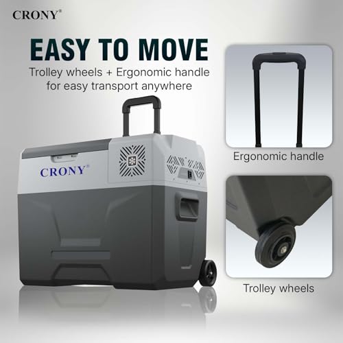 CRONY Portable Car Refrigerator 40L DC/AC Car Fridge 12/24V Mini Fridge App-Controlled -20°C to 20°C Fast Cooling Car Cooler LED Control Panel with Trolley Wheels & Battery Protection