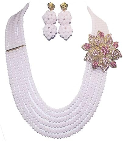 Light Rose Nigeria Traditional Wedding Crystal Beads Necklace Jewelry Sets AM0065459