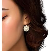 Circle Disc Earrings, Brush Hammered Satin Disk Coin Earrings Jewelry .925 Sterling Silver, 14K Gold Filled or 14K Rose Gold Filled