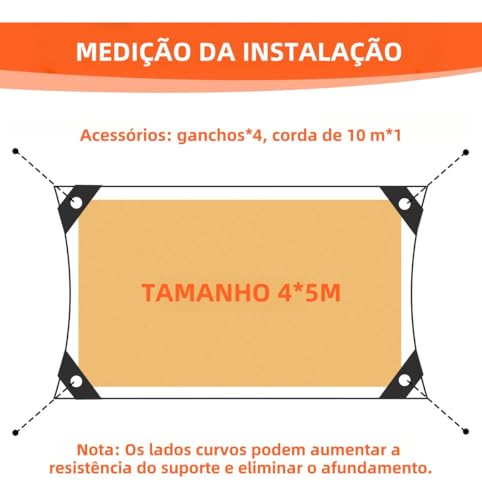 Trailabo Toldo de Lona 5x4m Reforçado, Rede de Sombra para Garagem, 90% de Bloqueio, Proteção Solar para Piscina e Jardim, Cantos Reforçados, Cobertura para Área Externa