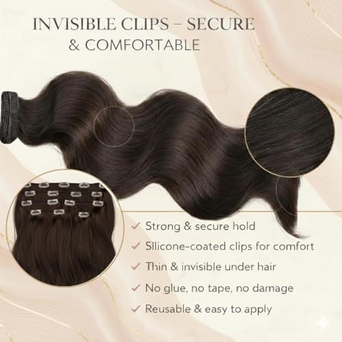 Luxury Clip In Hair Extensions Human Hair, 100% Remy Human Hair, Invisible Clips, Natural Volume & Length, Reusable Premium Hair Extensions (#1B Soft Black, 20 inch-80g)