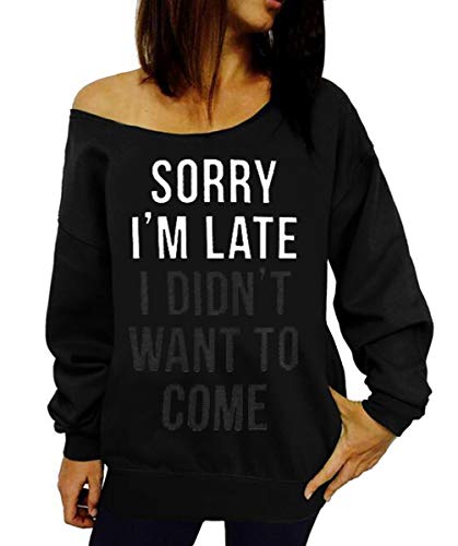 Dutebare Women Long Sleeve Sweatshirt Off Shoulder Tops Slouchy Pullover Shirt Black c L