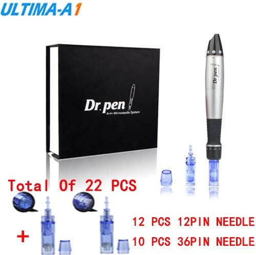XKYLO Electric Auto Derma Pen Dr.Pen Ultima A1 Stamp Microneedle Pen for Face Body Anti-Aging Anti Wrinkle Removal Acne Scar Stretch Marks with 22pcs Needles Cartridges(12Pinx12+36Pinx10)