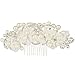 EVER FAITH Wedding Lace Flower Clear Crystal Ivory-Color Simulated Pearl Hair Comb