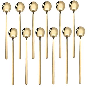 ProLeo 12 stuks koffielepels, roestvrij staal, mini-taartlepel, spiegel, gepolijst, theelepelset, 13,3 cm, (goud) 13,3…
