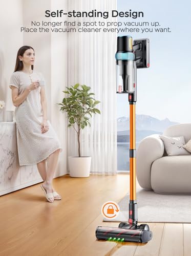 Cordless Vacuum Cleaner, 650W 55KPA 70Mins Vacuum Cleaners for Home, Upgraded Stick Vacuum with 3.3Ft Extendable Hose, LED Touch Screen, Wall Charging Station, Auto Mode for Carpet Pet Hair Hard Floor