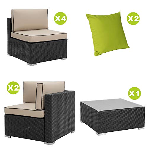 Walsunny 7pcs Patio Outdoor Furniture Sets (Khaki/Black)