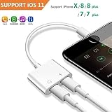 2 in 1 Lightning Headphone Jack and Charger Adapter for iPhone X 8 7 6 Plus, Converter AUX Female Audio and Charging Adaptor Cable Support Volume Control Call Sync Data