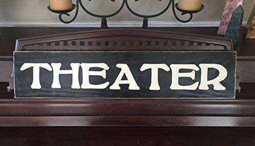 13x61cm THEATER Sign Plaque Home Theater Movie Cinema Viewing Room Wooden Sign Hand Painted cb667455
