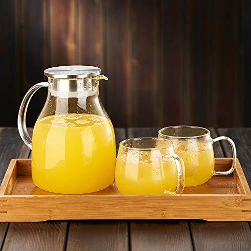 WarmCrystal, Large Glass Cold Teakettle or Teapot, Water Carafe with Handle, Good Beverage Glass Pitcher and Carafe for Tea, Coffee, Lemonade, Cold Water, Ice and Fruit Juice (58 oz) - Thumbnail 3