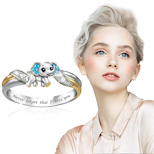 TONGHANG Metal Full Diamond Rings for Women, Affordable Rhinestone Microinlaid Zircon Female Ring Jewelry Valentine\'s Day Mother\'s Day Birthday Gift(Elephant Blue,5)
