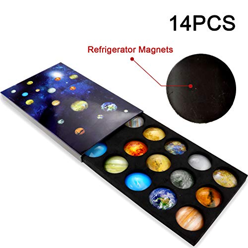 Ktdorns Planetary Fridge Magnets -14 Pack Refrigerator Magnets, Office Magnets, Calendar Magnet, Whiteboard Magnets,Perfect Decorative Magnet Set with Storage Box (Refrigerator Magnets)
