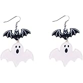 Cute Halloween Glitter Pumpkin Black Cat Ghost Dangle Earrings for Women Lightweight Acrylic Pumpkin Long Tassel Earrings Halloween Theme Costume Jewelry Gift