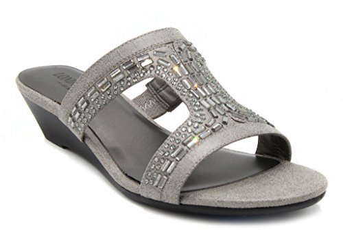 London Fog Carol Dress Wedge Sandals Silver 7 M US