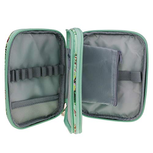 Urnanal Knitting Needle Case, Green Peony Pattern Travel Storage Bag Weaving Tools Organizer for Carrying Knitting Needles Crochet Hooks and Other Accessories