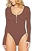 Meyeeka Women's Scoop Neck Zipper Long Sleeve Bodysuit Stretchy Romper Jumpsuit