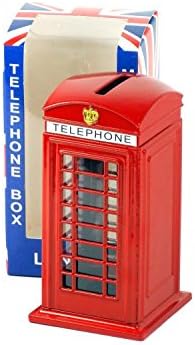 Large Red London Phone Booth Coin Bank / Collectible Die Cast Metal Telephone Box 5.5 Inch Tall with an Union Jack on the Box / Money Piggy Bank Souvenir / British UK Collectible