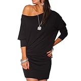 Yoyorule Sexy Womens Off Shoulder Long Sleeve Mini Batwing Tunic Dress Top (XXL, Black)