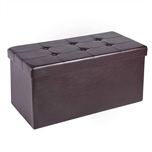 AuAg  30" Folding Storage Ottoman Bench Faux Leather Toy Box/Chest Coffee Table/Foot Rest/Storage Easy to Assemble (Brown, 30")