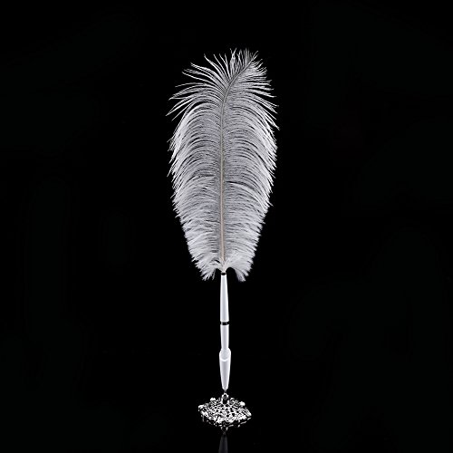 Ostrich Feather Wedding Guestbook Reception Pen Set With Gold/Sliver Holder ( Color : Silver )