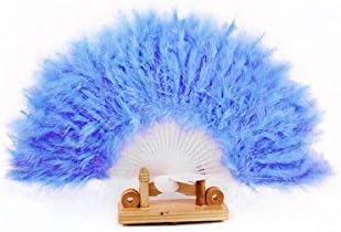 Doinshop Elegant Dance Handle Fan Goose Folding Feather Fan Wedding (blue)