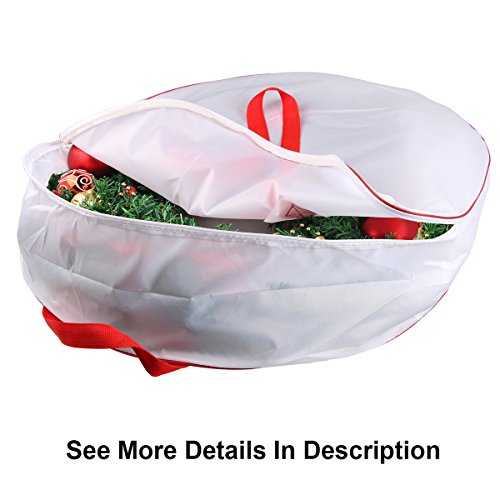 Christmas Wreath Storage Bag - Xmas Large Wreath Container - Reinforced Wide Handle and Double Sleek Zipper - Heavy Duty Protect Your Holiday Advent, Garland, Party Decorations and Ornaments 30",White