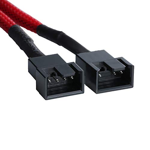 ZEXMTE 4 Pin PWM Fan Case Splitter Cable 1 to 2 Converter Fan Extension Power Cable for Computer PC, Red Sleeved Braided,4 pcak