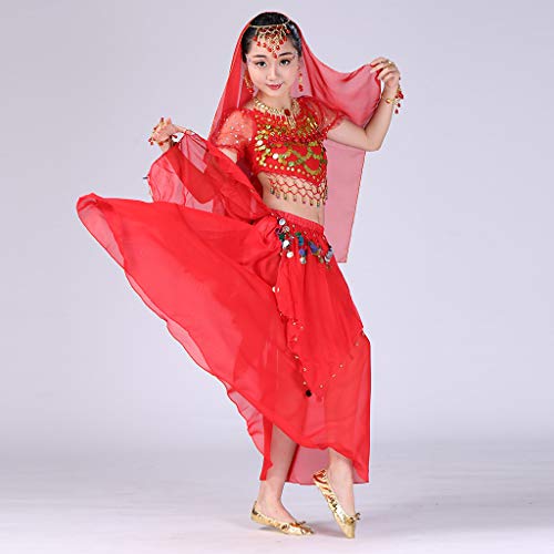 Kids Girls Belly Dance Halter Top Harem Dresses Costume Set Halloween Outfit with Head Veil Waist Chain and Bracelets