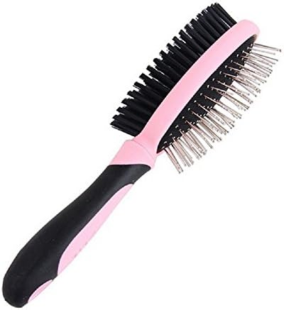 Pet Brush-Pin & Bristle Grooming Comb Cleans Shedding & Dirt Double Sided for Dogs & Cats Short or Long Hair (pink)