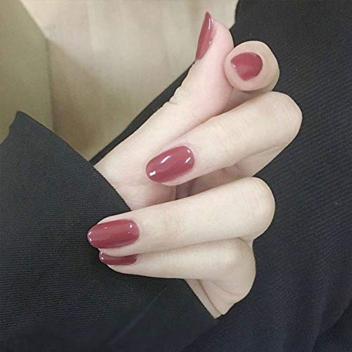 NEW Style False Nails Elegant Bridal Solid Rebellious Rose Ellipse Short Full Cover False Nail with Glue Stickers and Mini File (Dark Pink) - Thumbnail 3