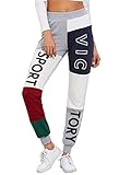 SweatyRocks Women's Lounge Sweatpants Color Block Letter Printed Jogger Pants