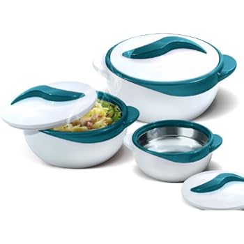 Pinnacle Serving Salad/ Soup Dish Bowl - Thermal Insulated Bowl with Lid -Great Bowl for Holiday, Dinner and Party ~ Set of 3 ~ Turquoise