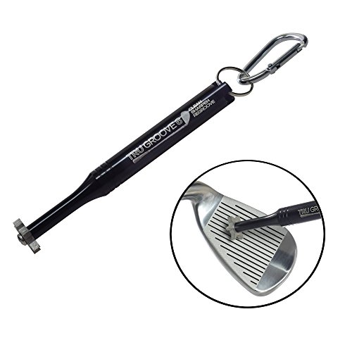BLACK TruGroove 6 Head Golf Club Groove Sharpener - Built-in Bottle Opener and 12 FREE Premium Bamboo Tees included - Improved Backspin and Ball Control - Wedges and Irons