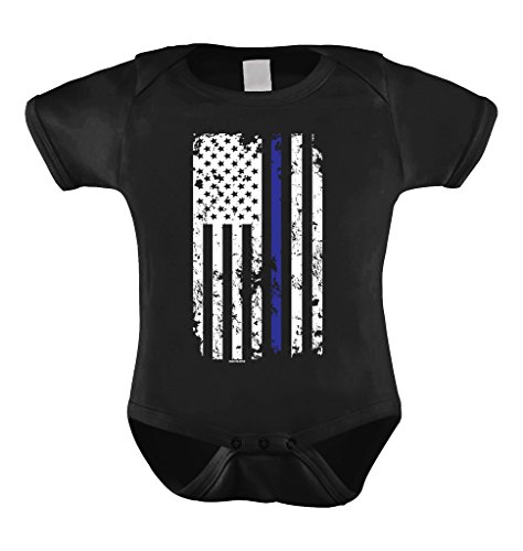 Thin Blue Line American Flag Bodysuit (6M, BLACK)
