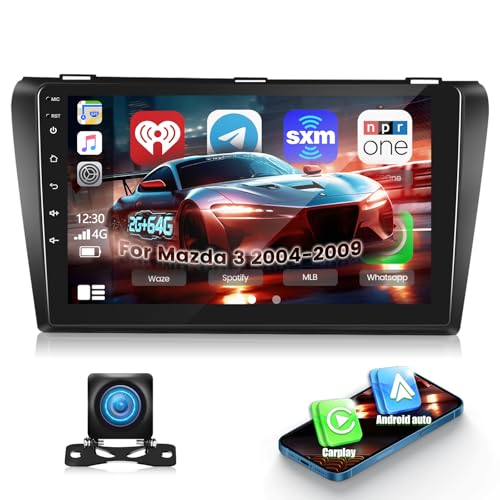 [2+64G] NHOPEEW Car Radio for Mazda 3 2004-2009 with Wireless Carplay and Android Auto, 9 Inch Touch Screen Android Car Stereo - DSP/GPS/WiFi/SWC/Bluetooth/Mirror Link + AHD Backup Camera