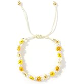 SHINUS BOHO Cute Flower Beaded Pearl Bracelet for Women,Handmade Boho Colorful String Bracelet Spring Summer Jewelry Gift Friendship