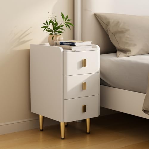 AQIMUELE Table de Chevet étroite, Table d’appoint avec 3 tiroirs, Commode de Chevet à Surface élégante en Cuir, Table de Nuit pour Chambre à Coucher et Salon (Blanc - Largeur 30 cm)