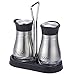 Juvale Stainless Steel Salt and Pepper Shakers Set with Holder, Refillable, Clear Glass Bottoms, Screw-Off Perforated 