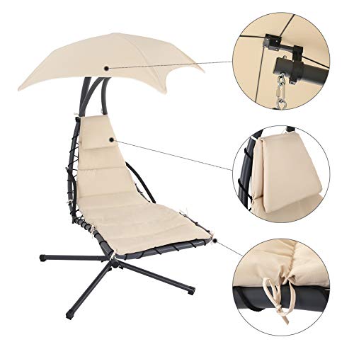 SONGMICS Schwebeliege, Hängeliege mit Gestell und Sonnenschirm, Hängesessel mit 5 cm Dicker Auflage, Hängeschaukel… – Bild 5
