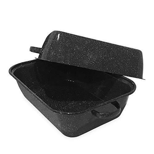 GraniteWare 21 Inch Rectangular Covered Roaster and Roasting Tool Set, Includes Baster, Basting Brush, Instant Read Thermometer, and Spiral Lacers