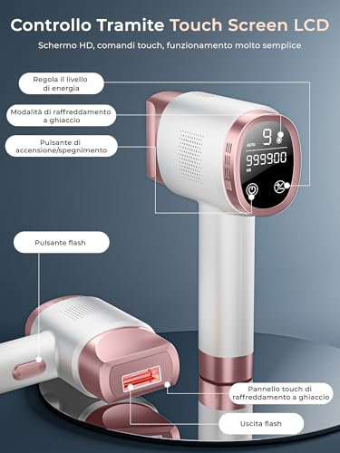 Pulsed Light Epilator with Ice Cooling Function, LCD Touch Screen, Automatic Scrolling Mode, Pulsed Light Epilator for Women and Men, Face, Armpits, Bikini, Body, Pink