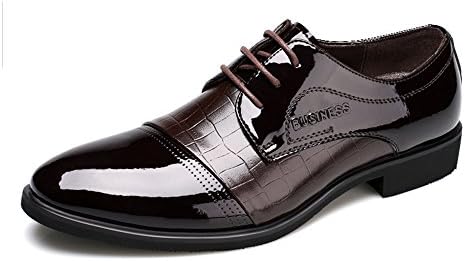 YangXieJiang Lace Up Patent Leather Oxford Dress Shoes Formal Wedding Shoes 8015 Brown 12 D(M) US