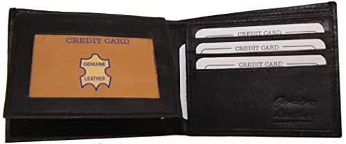Improving Lifestyles Leather Mens Wallet Bifold Black Fixed FlipUp Dual Window ID FREE Organza Gift Bag SUN1103BK