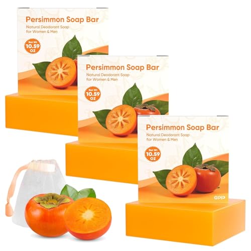 GPP Persimmon Soap Bar for Body Odor Control – 3 PCS Natural Body Wash Soap for for Old People Smell Eliminating Body Odor, Purifying Deodorizing Odor Eliminator for Women & Men, 3.53oz/pe
