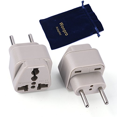 Wonpro Travel Plug Adapter Type C for Europe (Germany, France, Italy and more) -CE Certified -2 Pack